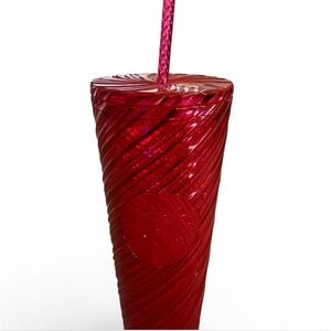 Starbucks Christmas 2024 Red Swirl Stripe Venti Tumbler 24oz Cold Cup Winter